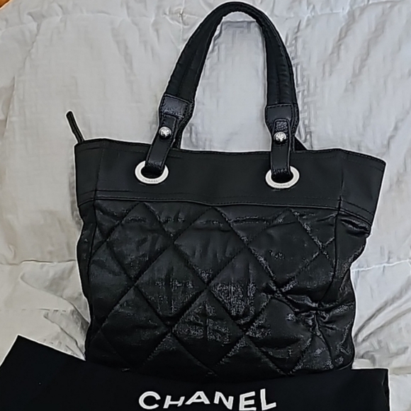 AUTHENTIC CHANEL QUILTED HAND TOTE BAG CANVAS/L… - Picture 12 of 12